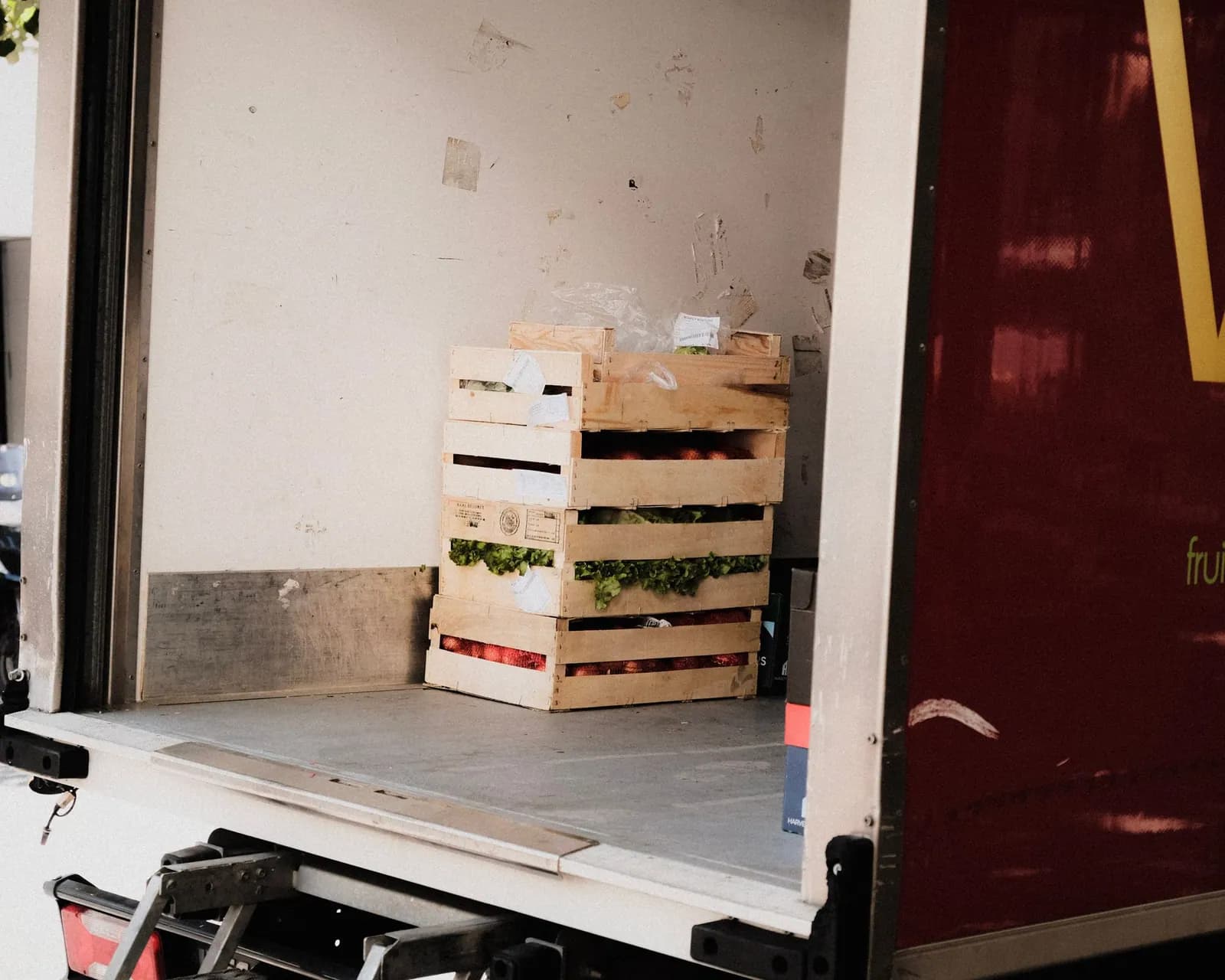 Crated produce prepared for a commercial shipment
